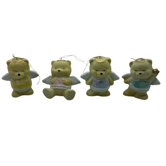 Vintage Angel Bear Christmas Tree Ornaments Set Of 4 Taiwan Holiday Decor 2.5” - Picture 1 of 5